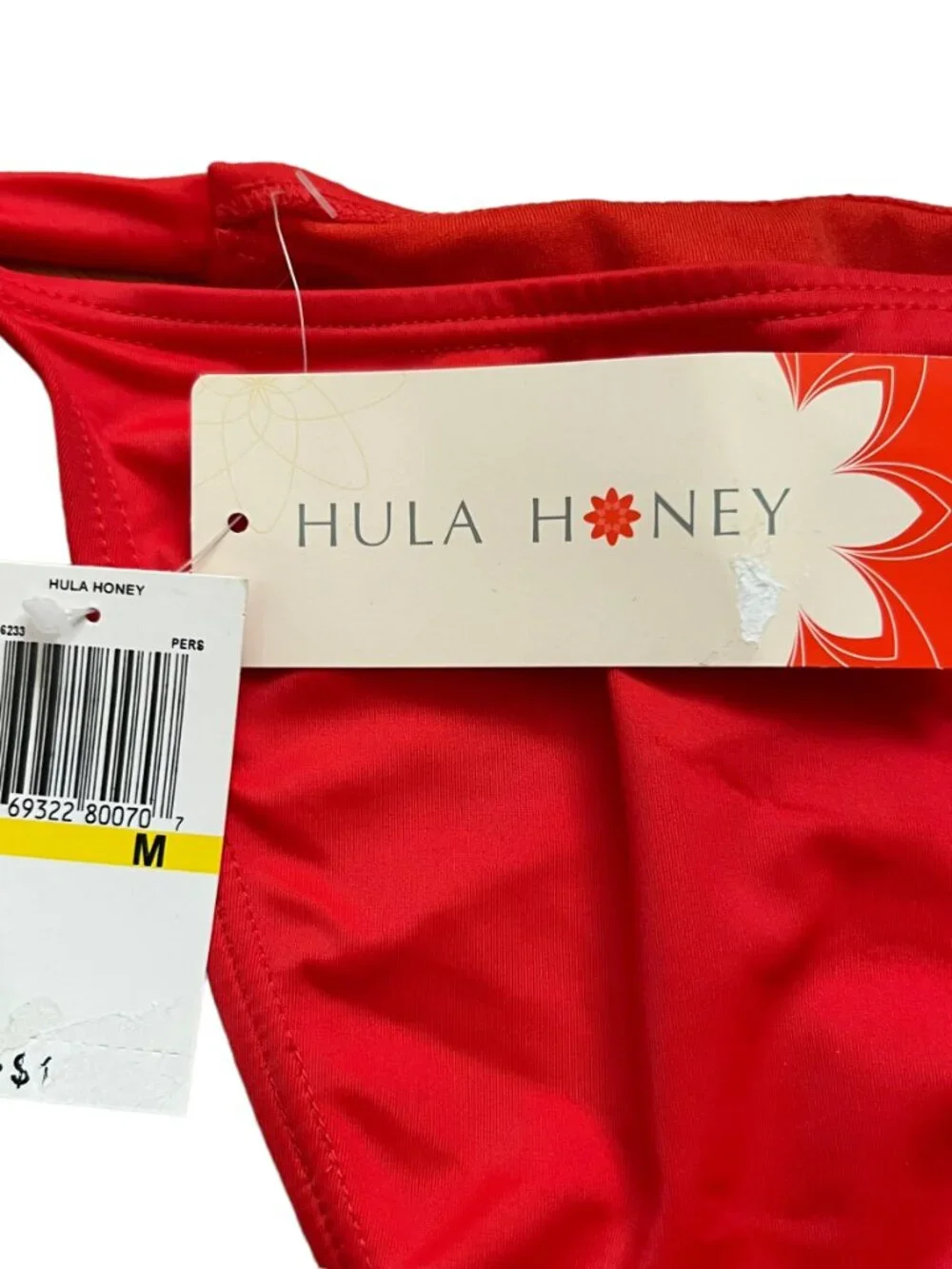 Hula Honey swimsuit bottoms red orange heart embroidery Medium bikini swim